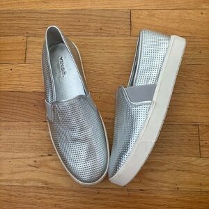 Vince Silver Leather Slip Ons Size 8